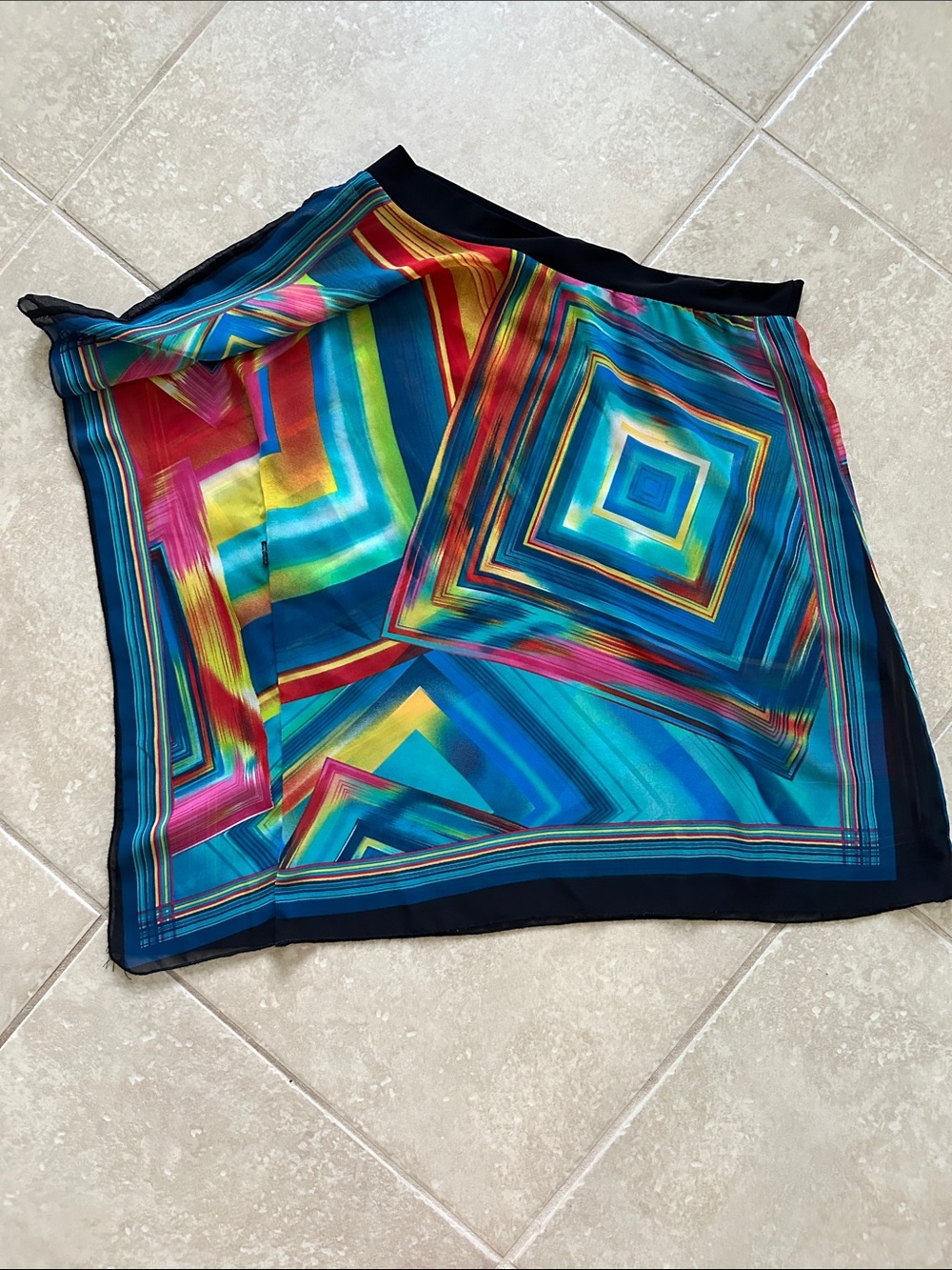 Vibrant Geometric Blue Multi-Color Silk one shoulder shirt